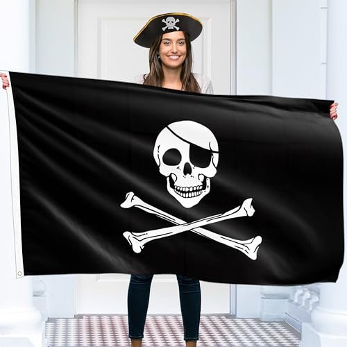 Bandera pirata 90 x 150 cm con ojales, bandera pirata grande para niños, impresión digital viva, bandera pirata, bandera de Jolly Roger, doble costura