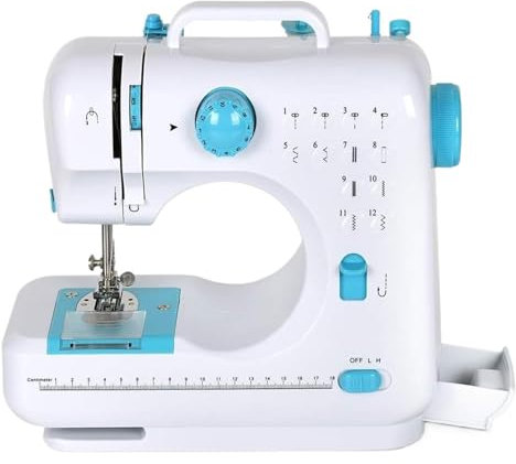 WLLKIY Blue 505 Tragbare Nähmaschine Mit Doppelter Geschwindigkeit for Anfänger Und Kinder, Nähmaschine Mit Rückwärtsnähen Und 12 Integrierten Stichen Einfach Und Leicht Zu Bedienen