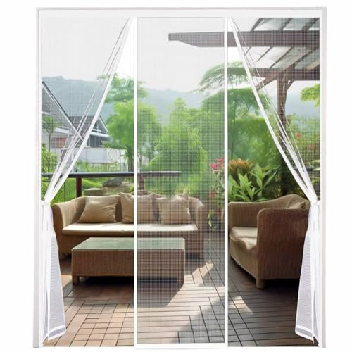 Porte Fenetre 290x180cm Blanc Aimantee Rideau Moustiquaire Porte Épaissie Avec Ruban Adhésif, Baguette Magnétique