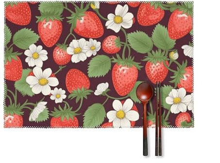 Erdbeer-Leinwand-Tischsets, 4er-Set, Leinen-Tischmatte für Küche, waschbar, rutschfest, hitzebeständig, Tischmatte für Hotel, Zuhause, Esszimmer