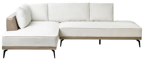 Beliani Ecksofa Stoff Kunstleder rechtsseitig 3-Sitzer modular Creme weiß/Taupe Myken