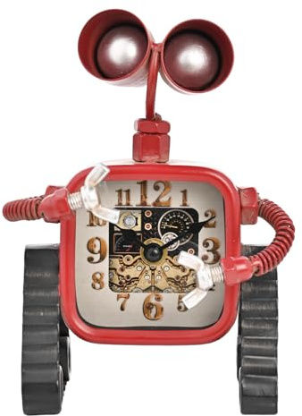 Widdop and Co Hometime – Rote Vintage-Roboter-Kaminuhr – Neuheit Uhr für Zuhause, Garage oder Büro – Geschenk & Haushaltswaren Geschenk – Vintage ästhetische Wohnkultur.