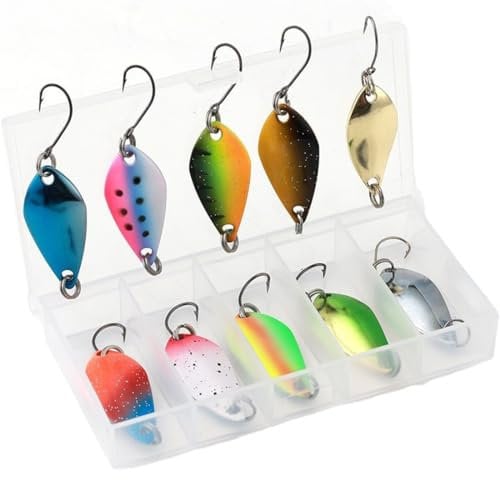 10 Pcs Peche Truite Cuillère, Leurre pour Truite, Peche Truite Leurre Truite, Kit D'appâts pour Truite, Cuillère à Pêche à la Truite 2.5g/3.5g/5g avec Boîte de Rangement pour Perche, Truite, Brochet
