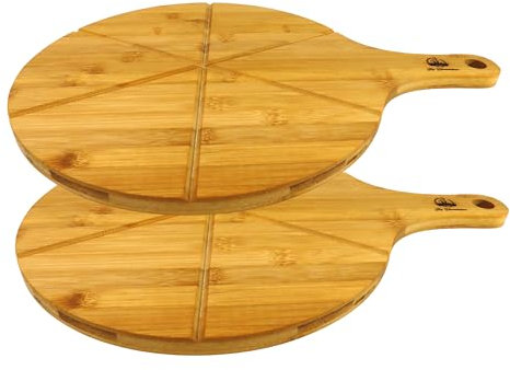 hausleben Pizzateller 33cm holz (2er-3er-4er Set) - Platzteller, Pizzabrett mit Griff, Pizzabrett rund, pizza holzbrett, Servierteller, pizza schneiderbrett (Neu 1,5cm Breit)