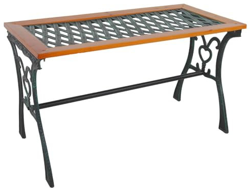 Mojawo Tisch Royal Gartentisch Gusseisen Outdoortisch Outdoormöbel Metalltisch Holz gehärteter Glasplatte Natur L98xB46xH56cm