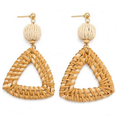 YIQPKUM Elegante Handgefertigt Rattan Dreieck Stecker Ohrringe für Damen Böhmisch Geflochten Schmuck
