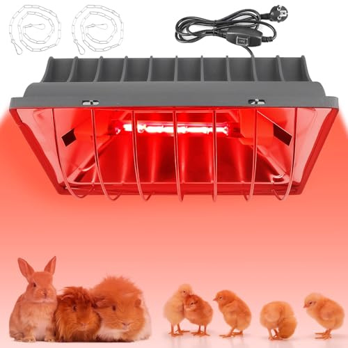 GOMETY Wärmelampe für Hühner, 175 W Rotlichtlampe Wärmelampe für Küken, Kückenlampe Infrarot Heizstrahler mit 1.8 Meter Kabel Hühnerstall Infrarotlampe für Küken, Welpen, Lämmer, Ferkel, Enten