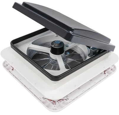 Dachlüfter Wohnmobil 12V mit Fernbedienung RV Dachventilator Abluftventilator Lüfter Belüftung Wohnwagen Ventilator mit 6 Geschwindigkeitsstufen LED-Beleuchtung Regensensor Bewegungs&Temperatursensor