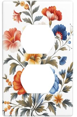 Daisy Carnation Larkspur Flowers Outlet Cover Light Switch Cover Decorative 1 Gang Wall Plate for Kitchen Room Bathroom Size 7x11.4cm