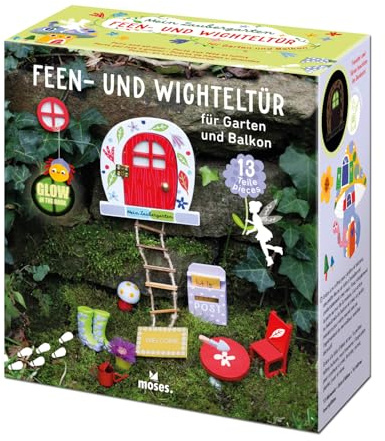 Moses. Mein Zaubergarten Feen- und Wichteltür, 13-teiliges Spiel- & Dekoset für Garten & Balkon, Gartendeko-Set mit Leuchtelementen, Fantasiespielzeug für Kinder ab 4 Jahren, Rot