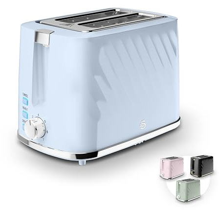 Swan Windsor 2 Slice Toaster with 7 Browning Levels for Toast, Breakfast Muffins and Bagels, Removable Crumb Tray, Defrost/Reheat/Cancel, Cord Storage, Non-Slip Feet, 900W, Blue, ST14071BLU