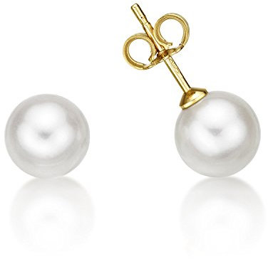 Diamond Treats Süßwasserperlen-Ohrstecker für Damen in 9K Gold, Damenohrringe mit 6 mm Süßwasserperlen in Gold, Perlenohrringe für Frauen in 9K Gelbgold, Perlenschmuck