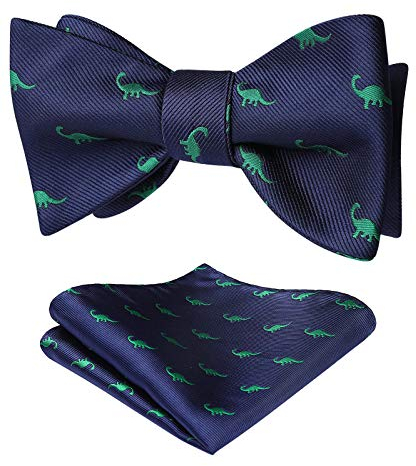 HISDERN Fliege Herren Blau Fliege mit Einstecktuch Set Selbst Anzug Fliege Herren und Taschentuch Dinosaurier Fliege Blau fur Hochzeit,Party,Abschlussball,Smoking,Geschenk