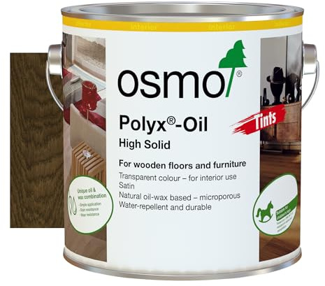 Osmo Polyx®-Oil Tints - Hard Wax Oil 3075, Black Satin Finish, 2.5L - Durable Wood Oil for Wooden Furniture, Water-Resistant Floor Wax, Wood Treatments - Ideal for Oak, Pine, Spruce, Beech & More