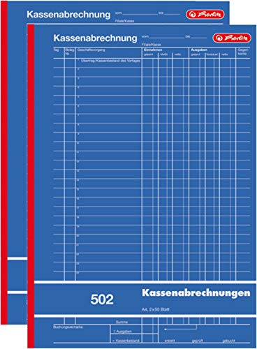 Herlitz 882415 Kassenabrechnungsbuch 502, Karton, A4, 2x50 Blatt blau (2)