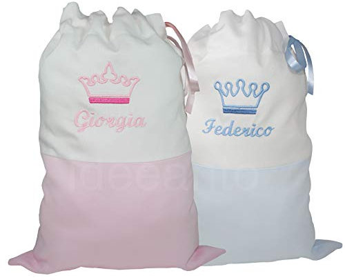 Sacchetto sacca primo cambio neonato ospedale con nome ricamato (Rosa baby)