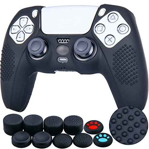 YoRHa Studded Silikon Hülle Abdeckungs Haut Kasten für PS5 Controller x 1 (Schwarz) Mit Pro aufsätze Thumb Grips x 8