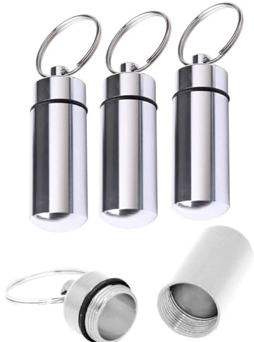 Aluminum Pill Box,3PCS Pill Box Keyring Keyring Tablets Medicine Container Pill Box Aluminium Key Chain Drug Holder Waterproof Aluminum Small Pill Box for Outdoor Travel