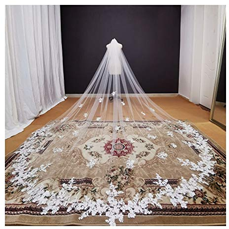 TGRTY Braut Hochzeitsschleier Lange SpitzeAppliques Brautschleier-weißer Elfenbein-Kathedrale Brautschleier 3.5 Meter Brautschleier Hochzeit Accessoires Wunderschöner Brauttüll