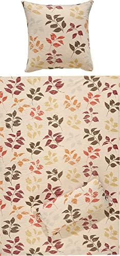 REDBEST Bettwäsche Single-Jersey Natur-braun-rot Größe 135x200 cm (80x80 cm)