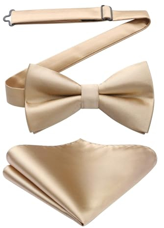 HISDERN Beige Fliege Herren Fliege mit Einstecktuch Set Vorgebundene Anzug für Smoking, Hochzeit, Weihnachten