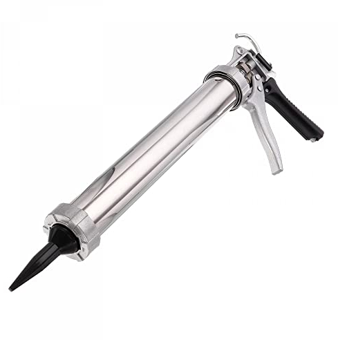 sourcing map Manual Sausage Caulking Gun, Stainless Steel Sealant Cartridge Tube Caulk Applicator 600ml/20oz, 12:1 Thrust Rate with Cones Nozzles, Silver Tone