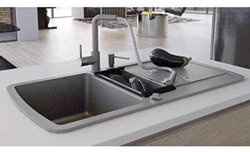 Fregadero bajo Encimera Clásico, Fregadero de cocina con dos senos de granito gris