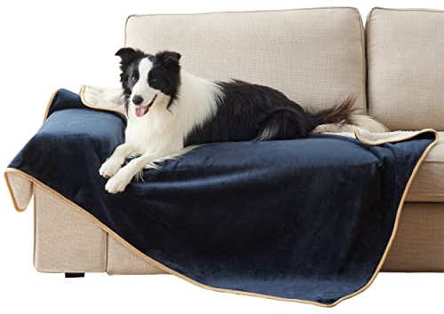 Lesure wasserdichte Hundedecke Grosse Hunde - 152x127cm Outdoor Hundedecke waschbar, Hundedecke Sofaschutz aus Sherpa Fleece, Katzendecke flauschig und weich, Navyblau