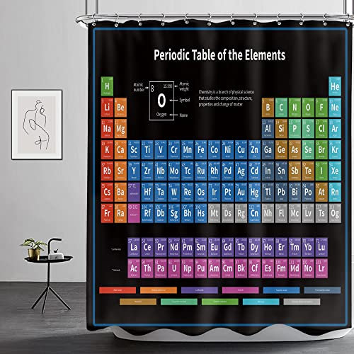 Riyidecor Tavola periodica degli elementi tenda da doccia 60 x 72 cm colorato tecnologia scientifica bambini scuola chimica studenti bagno arredamento tessuto poliestere impermeabile 12 pack ganci
