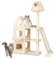 COSTWAY Kratzbaum Holz, 155cm Katzenbaum Groß, Katzenkratzbaum mit drehbarem Kratzball, Sisalpfosten, Rampe & Korb, Aktivitätsbaum Katzenmöbel, Katzen Spielhaus, Kletterbaum Beige