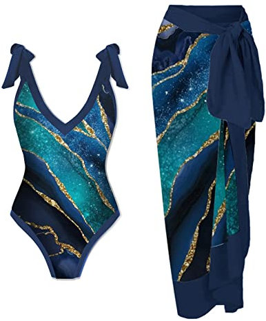 LAOSU Maillot De Bain Femme 1 Pieces avec Paréo,D'Été String Maillot De Bain Femme,Bikini Taille Haute,Bikini Femme Enceinte,Maillot De Bain Femme Push Up,Bikini Taille Haute