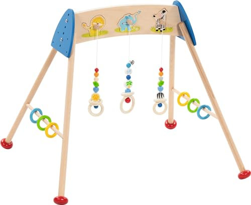 goki 65259 Baby-Fit Wilde Tiere, Tierstimmen Greif- und Spieltrainer aus Holz, Spielebogen mit Sound, Greifen und Lernen, Made IN Germany, Lernspaß ab Geburt