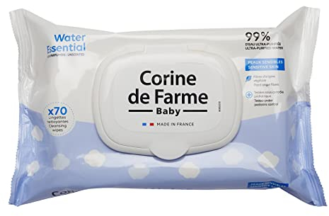 Corine de Farme - Lingettes Bébé Nettoyantes - Change Water Essential x70 - Produit de Toilette d'Origine Végétale - 99% d'Eau Purifiée - Capot Refermable