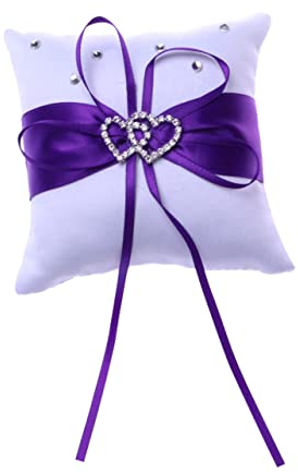VICASKY Braut Hochzeit Zeremonie Träger Kissen 10x10cm Doppel Herz Kissen Satin Band