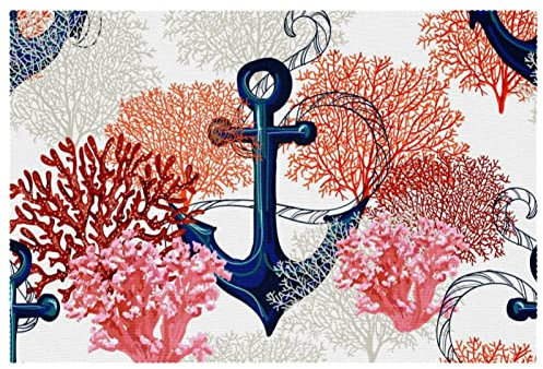 Tischsets waschbar für Küche Tischsets 6er Set,Anker Ozean Weinlese Muster Koralle