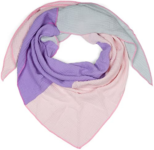 styleBREAKER Damen Musselin Dreieckstuch 3-farbig | Pastell Schal aus Baumwolle für Frühling & Sommer | Leichtes Dreieckstuch aus Musselin Stoff | Made in Italy, Farbe:Flieder-Rose-Hellgrau