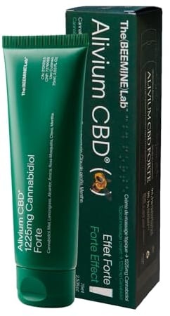 ALIVIUM CBD Forte - Crema de masaje efecto frío-calor - Árnica, Menta, Alcanfor y Miel - Músculos y articulaciones - Espalda, región lumbar, músculos, rodillas, cuello, hombros (75 ml)