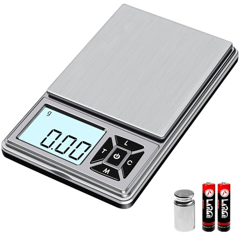 GRAM PRES Digitale Taschen-Grammwaage 300g x 0,01g Genauigkeit, Micro Mini | Hochpräzisionswaage Digitales Gewicht Gramm und Oz für Schmuck, Pfeile, Pulver und Kräuter, mit 50g Cal Gewichten