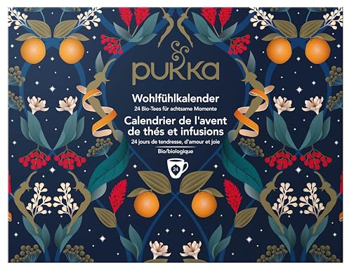 Pukka Calendrier de l'Avent Thé Vert et Infusions, Idée cadeau pour Homme et Femme, Sélection de Thés Bio, Ingrédients Biologiques, 24 Sachets de Thé