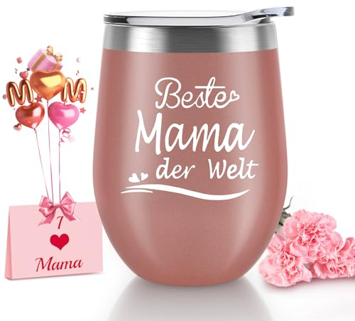 Winzwon Regalo del día de la madre, regalos para mamá, mejor mamá del mundo, taza térmica, regalo de cumpleaños para mujeres,copa de vino de acero inoxidable de 350 ml, para vino