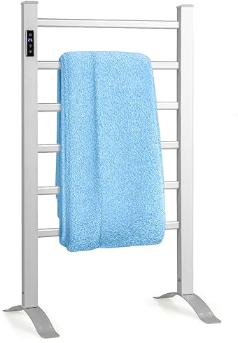 LIFEZEAL Scaldasalviette Elettrico Bagno, Termoarredo Elettrico Bagno, Termosifone Elettrico da Parete e da Terra, con Timer, LED, Protezione dal Surriscaldamento e Temperatura Costante, in Alluminio