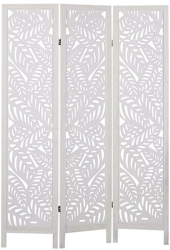 Moderne dekorative Raumteiler Leinwand 3 Paneele faltbar Paulownia Holz MDF Wohnzimmer Schlafzimmer Weiß Melago