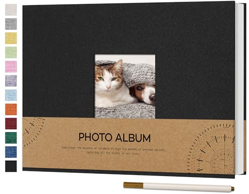 Vienrose Fotoalbum Selbstklebend Einkleben 10x15 Klein Leinen Photo Album mit 60 Weißen Seiten, Hochzeit Jahrestag Geburtstag Fotoalben mit Einem Kugelschreiber, 21,5x30cm, Schwarz
