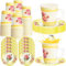 SiliFine 100 Pcs Tea Party Decorations Includes 50 7 oz Paper Tea Cups with Handle 50 Vintage Floral Plates Disposable Tea Cups and Saucers for Wedding Spring Party Birthday Hot Cold Drinks(Yellow)