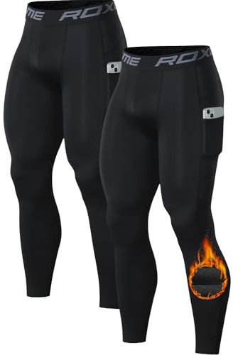 Roxdme 2 Pack Men's 3/4 One Leg Compression Capri Tights Pants Basketball Athletic Running, (Fleece Lined_2pack)black+black, Large