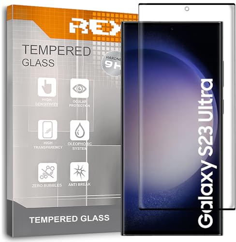 REY Protector de Pantalla Curvo para Samsung Galaxy S23 Ultra, Negro, Cristal Vidrio Templado Premium, 3D / 4D / 5D, Anti Roturas