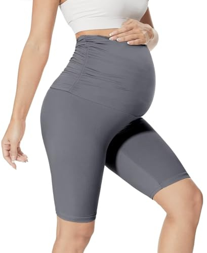 QGGQDD Legging de grossesse court pour femme enceinte, gris foncé, M