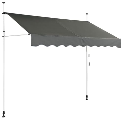 COSTWAY Klemmmarkise 200 cm breit, Balkonmarkise ohne Bohren, UV-beständig, höhenverstellbar, wasserabweisend, Markise mit Handkurbel, Sonnenmarkise, Sonnenschutz für Balkon, Grau