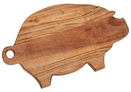 Creative Co-Op Planche à découper décorative en bois de manguier en forme de cochon avec poignée Naturel