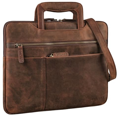 STILORD 'Cole' Vintage Laptoptasche 14 Zoll Leder Herren Schmal Laptophülle Echtleder Dokumententasche für Laptop Arbeit Business Reise, Farbe:zamora - braun